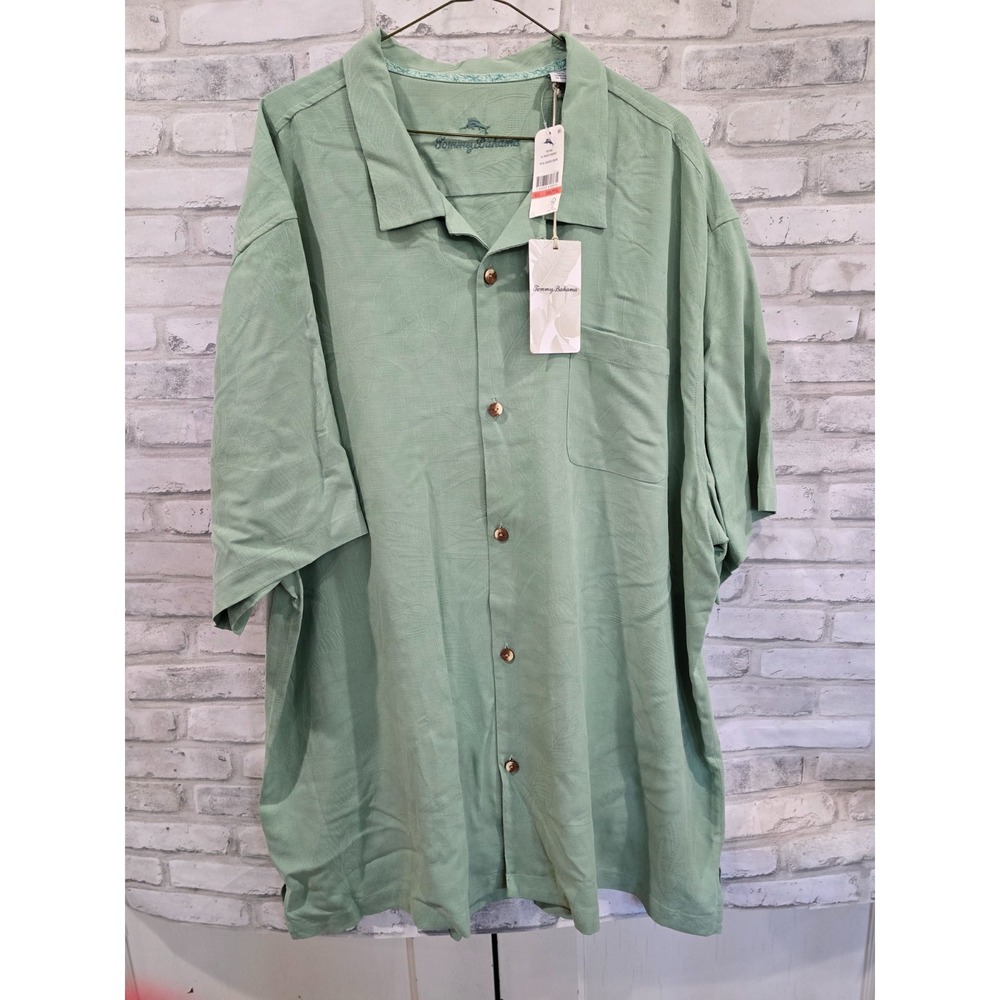 Tommy Bahama Men 3XL Al Fresco Tropic Silk Camp Shirt XXXL Granite Green NWT‎